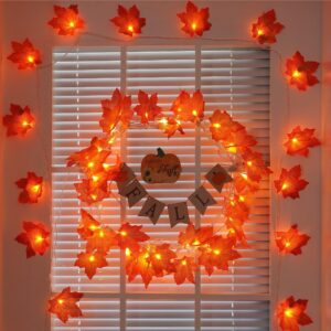 YEGUO 4 PCS Fall Decorations for Home, Thanksgiving Lights Battery Operated, Total 40ft 80 LED Lighted Fall Garland Maple Leaves for Halloween Holiday Autumn Harvest Fall Thanksgiving Decor