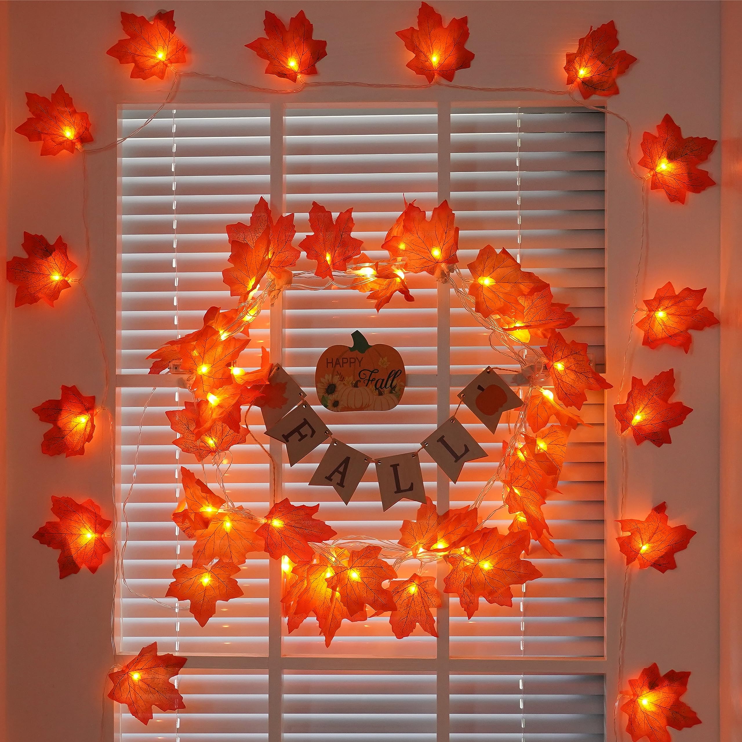 YEGUO 4 PCS Fall Decorations for Home, Thanksgiving Lights Battery Operated, Total 40ft 80 LED Lighted Fall Garland Maple Leaves for Halloween Holiday Autumn Harvest Fall Thanksgiving Decor