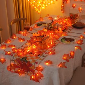 YEGUO 4 PCS Fall Decorations for Home, Thanksgiving Lights Battery Operated, Total 40ft 80 LED Lighted Fall Garland Maple Leaves for Halloween Holiday Autumn Harvest Fall Thanksgiving Decor