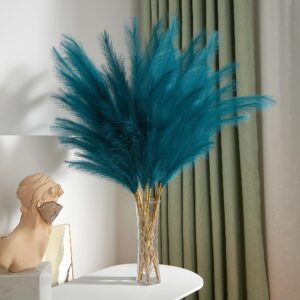 Aurora Prime 7PCS Faux Pampas Grass-45 Inches/3.75ft Large Boho Decor Fluffy Artificial Pompas Grass Décor Tall Vase Filler for Home Wedding Decoration (Blue)