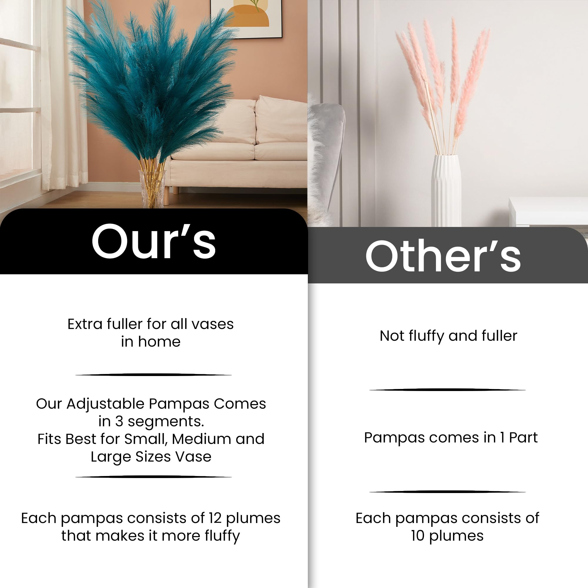 Aurora Prime 7PCS Faux Pampas Grass-45 Inches/3.75ft Large Boho Decor Fluffy Artificial Pompas Grass Décor Tall Vase Filler for Home Wedding Decoration (Blue)