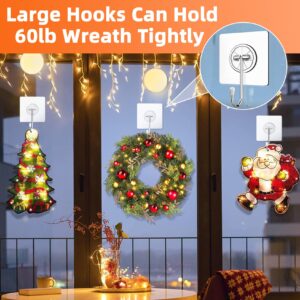 Wreath-Hangers-for-Front-Door,Large Clear Wreath-Door-Hanger-Easter-Christmas-Halloween-Decorations,60lb Over-The-Door-Hooks Glass Door,Adhesive-Wall-Hooks for Hanging Wreath Home-Decor Inside Outside