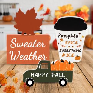 Fall Decor Fall Decorations for Home 4Pcs Wooden Coffee Cup Maple Leaf Car Sweater Weather Sign Farmhouse Table Tiered Tray Decor Thanksgiving Decorations