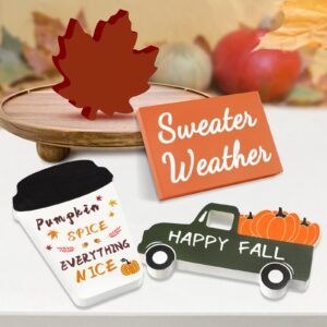 Fall Decor Fall Decorations for Home 4Pcs Wooden Coffee Cup Maple Leaf Car Sweater Weather Sign Farmhouse Table Tiered Tray Decor Thanksgiving Decorations