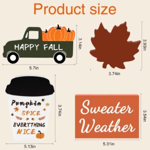 Fall Decor Fall Decorations for Home 4Pcs Wooden Coffee Cup Maple Leaf Car Sweater Weather Sign Farmhouse Table Tiered Tray Decor Thanksgiving Decorations