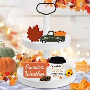 Fall Decor Fall Decorations for Home 4Pcs Wooden Coffee Cup Maple Leaf Car Sweater Weather Sign Farmhouse Table Tiered Tray Decor Thanksgiving Decorations