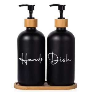 17 oz hand soap dispenser empty glass lotion pump bottles, refillable liquid dish soap bottles for bathroom, kitchen sink, black, 2 pack