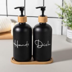 17 oz Hand Soap Dispenser Empty Glass Lotion Pump Bottles, Refillable Liquid Dish Soap Bottles for Bathroom, Kitchen Sink, Black, 2 Pack