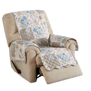 great bay home reversible floral patchwork furniture protector scalloped edge stain resistant printed furniture protector maribel collection (recliner, taupe/blue)