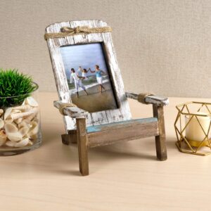 EXCELLO GLOBAL PRODUCTS Beach Chair Photo Frame: Holds 4x6 Vertical Photo. Rustic Picture for Tabletop Display with Nautical Beach Themed Home Decor