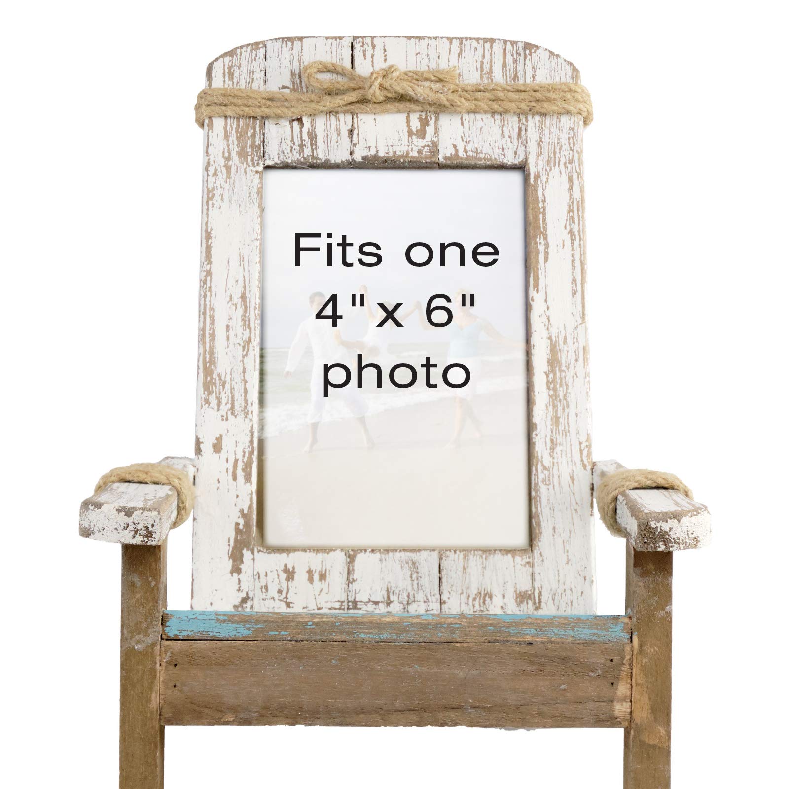 EXCELLO GLOBAL PRODUCTS Beach Chair Photo Frame: Holds 4x6 Vertical Photo. Rustic Picture for Tabletop Display with Nautical Beach Themed Home Decor