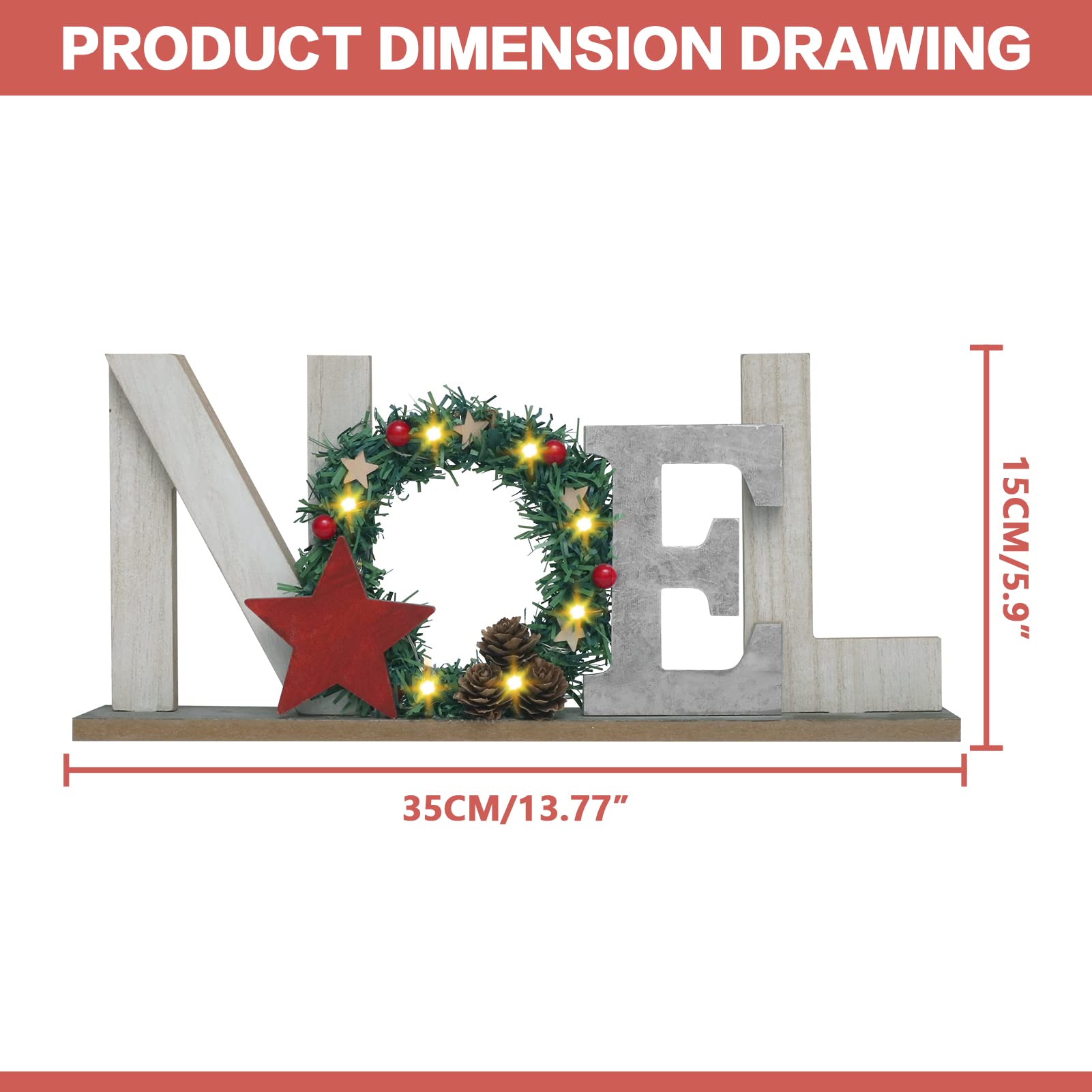 SY Super Bang Christmas Noel Sign Decorations, 13.77"/35CM Rustic Wooden Xmas Tabletop Decor, for Home Farmhouse Indoor Holiday Party Decor.