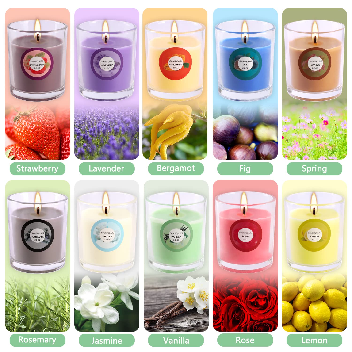 Set of 40 Scented Candle with 10 Fragrances, Soy Wax Aromatherapy Strong Scented Candle in Glass Jar for Women Home Decor