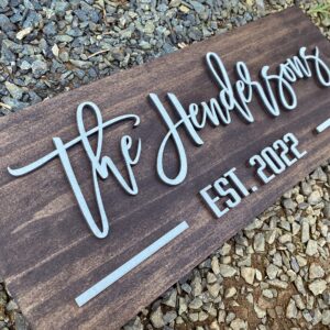 Personzalized 3D Style Effect Wood Sign for Easy Customization and Family Name Wedding Gift (White Text - Espresso Stain)