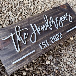 Personzalized 3D Style Effect Wood Sign for Easy Customization and Family Name Wedding Gift (White Text - Espresso Stain)