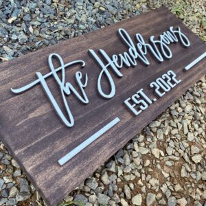 Personzalized 3D Style Effect Wood Sign for Easy Customization and Family Name Wedding Gift (White Text - Espresso Stain)