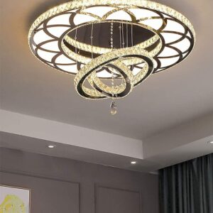 Flashing God W40inches Big Crystal Chandeliers Lampara De Sala Grande Moderna Flush Mount Large Pendant Chandeliers High Ceiling Chandelier for Living Room Dining Room Bedroom LED Dimmable 2700-6000k