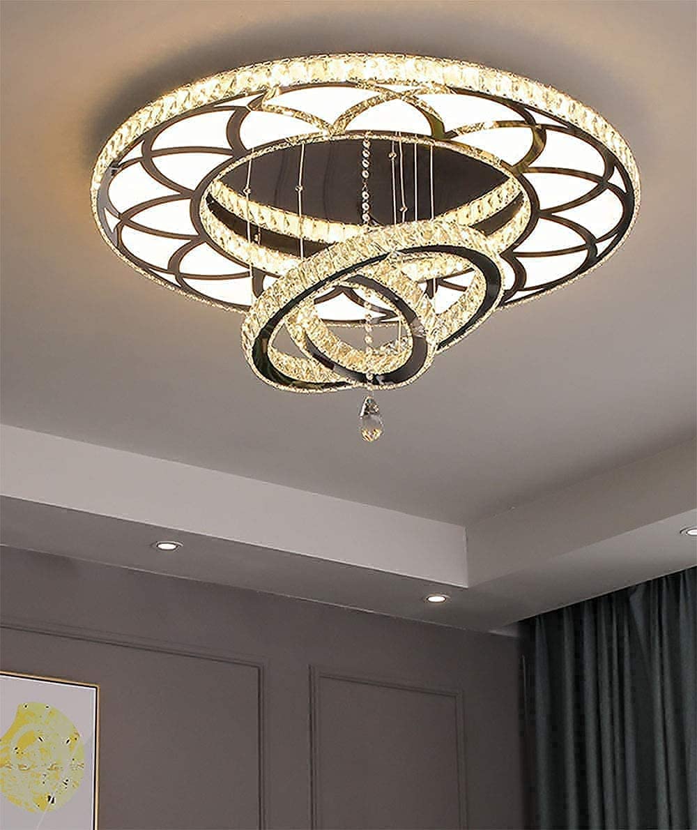 Flashing God W40inches Big Crystal Chandeliers Lampara De Sala Grande Moderna Flush Mount Large Pendant Chandeliers High Ceiling Chandelier for Living Room Dining Room Bedroom LED Dimmable 2700-6000k