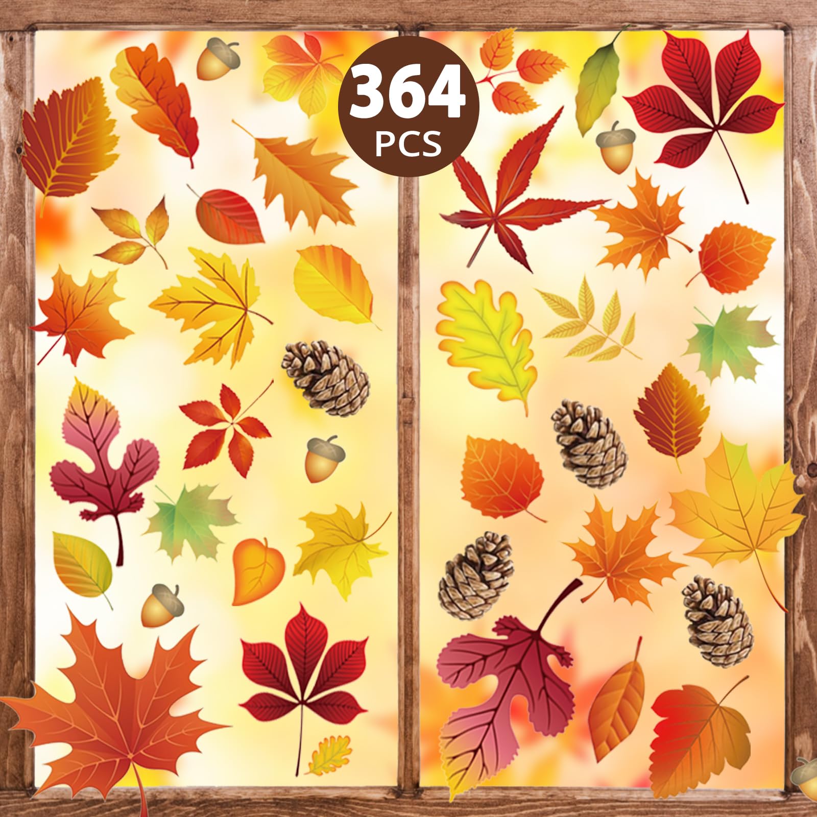 364 PCS Fall Window Clings, Double Sided Autumn Window Clings for Glass Windows,Window Clings Stickers for Thanksgiving Halloween Seasonal Holiday,Fall Decorations for Home Fall Decor (8 Large Sheets)