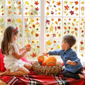 364 PCS Fall Window Clings, Double Sided Autumn Window Clings for Glass Windows,Window Clings Stickers for Thanksgiving Halloween Seasonal Holiday,Fall Decorations for Home Fall Decor (8 Large Sheets)