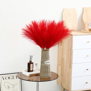 Wertuirk Red Pampas Grass Decor - 30pcs 24 Inch Short Artificial Pampas Grass Decor, Fake Pompas Floral for Vase filler, Wedding Flower Arrangement, Party and Home Decor (Red)