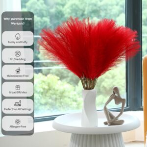 Wertuirk Red Pampas Grass Decor - 30pcs 24 Inch Short Artificial Pampas Grass Decor, Fake Pompas Floral for Vase filler, Wedding Flower Arrangement, Party and Home Decor (Red)