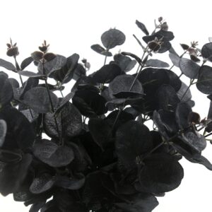 Hananona 6 Pcs Artificial Black Eucalyptus Stems, 14" Eucalyptus Leaves Branches Bouquet for Flower Arrangement DIY, Black Silk Flowers for Home Halloween Farmhouse Decor (Black, 6)