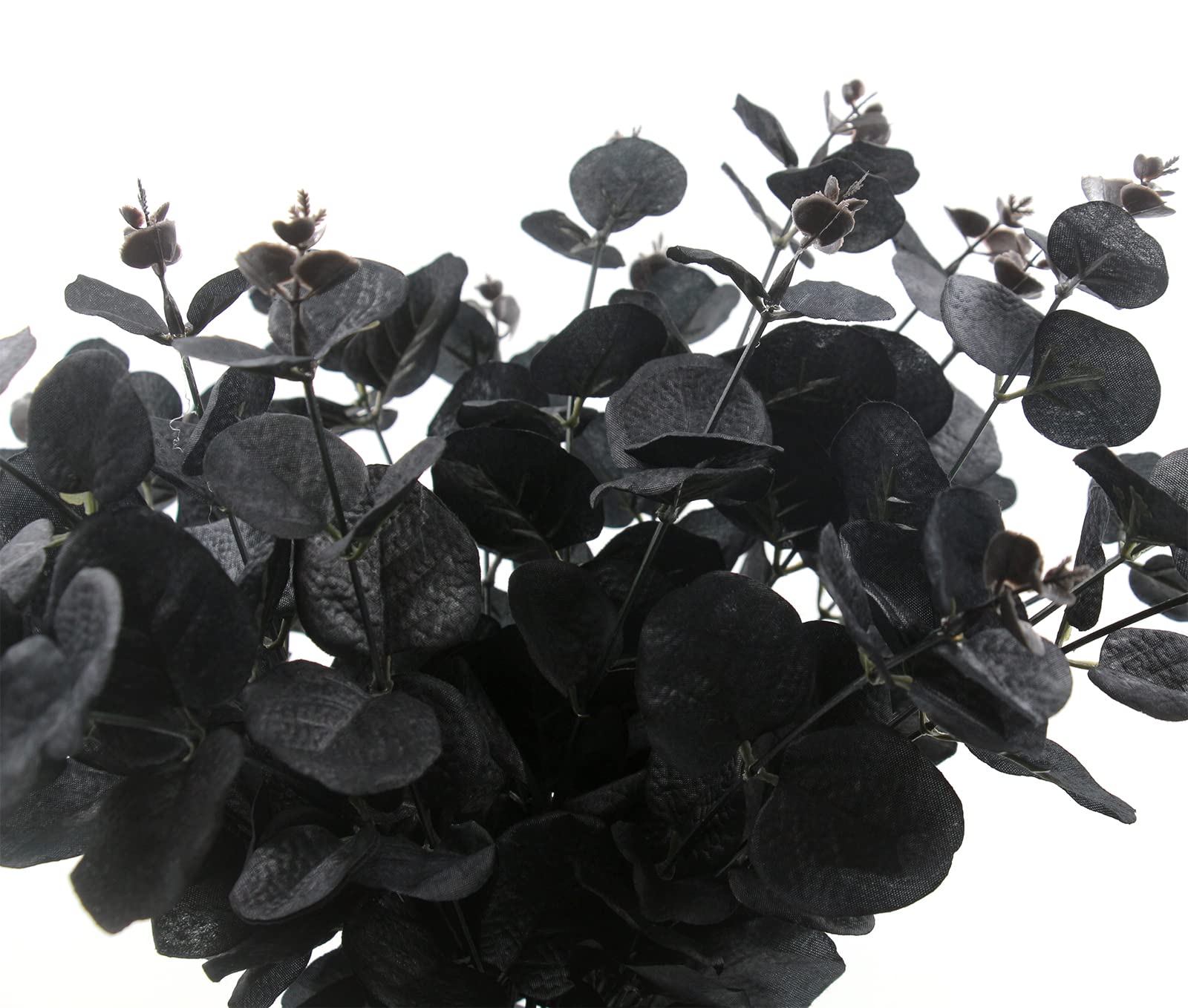 Hananona 6 Pcs Artificial Black Eucalyptus Stems, 14" Eucalyptus Leaves Branches Bouquet for Flower Arrangement DIY, Black Silk Flowers for Home Halloween Farmhouse Decor (Black, 6)