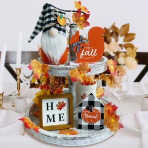 Fall Decor Fall Gnome Tiered Tray Decorations set Farmhouse Thankgiving Home Table Decor 3m Fall string lights Decor, Plaid Fall Gnomes Plush - Fall Wood Signs - Harvest Decorations for Home