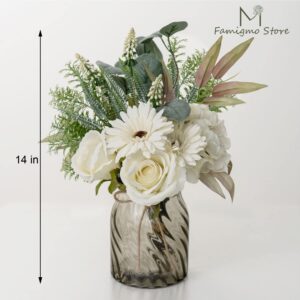 Famigmo Artificial Flowers in Vase,Fake Plants,Faux Flowers in Vase for Home Decor,Fake Flowers with Vase for Coffee Table Decor,Fake Flowers for Home Kitchen Centerpiece Table Decorations