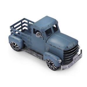 fleecy day vintage truck décor, blue farmhouse car with light tiered tray, cute metal car gift pickup truck model for home decoration table decoration & tabletop storage 7 x 3 x 3 inches