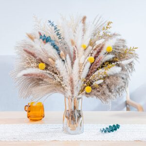 natural pampas grass mix bouquet | dried pampas bouquet for wedding boho flowers home table decor desk decor, rustic farmhouse (116 pcs mix bouquet)