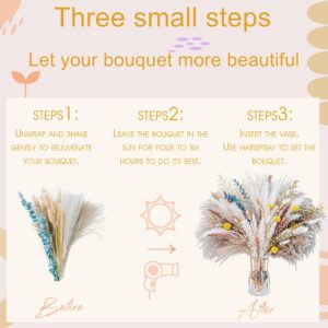 Natural Pampas Grass Mix Bouquet | Dried Pampas Bouquet for Wedding Boho Flowers Home Table Decor Desk Decor, Rustic Farmhouse (116 PCs Mix Bouquet)