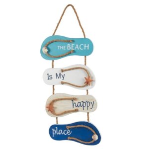 juvale wooden beach wall hanging decor sign, flip flop beach decorations for home, bathroom, living room, bedroom and dining room, the beach is my happy place (8.7x20.9 in)