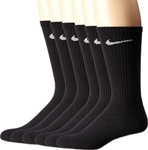 nike unisex performance cushion crew socks with band (6 pairs), black/white, medium