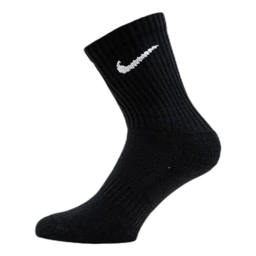 Nike Everyday Cushion Crew Training Socks, Unisex Nike Socks with Sweat-Wicking Technology and Impact Cushioning (3 Pair), Black/White, Large