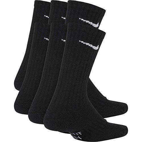 Nike Kids' Everyday Cushion Crew Socks (6 Pairs), Black/White, Small