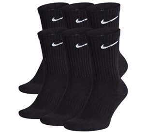 nike men's everyday cushioned training crew 6 pairs socks, black, small