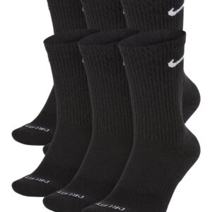 Nike Men`s Everyday Plus Cushioned Training Crew Socks 6 Pack (Large, Black(SX6897-010)/W)