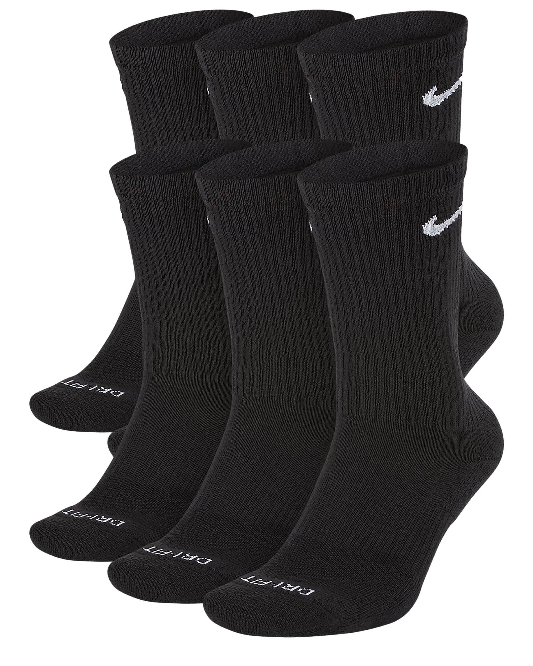 Nike Men`s Everyday Plus Cushioned Training Crew Socks 6 Pack (Large, Black(SX6897-010)/W)