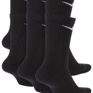 Nike Men`s Everyday Plus Cushioned Training Crew Socks 6 Pack (Large, Black(SX6897-010)/W)