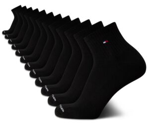 tommy hilfiger mens athletic socks cushion quarter cut ankle socks (12 pack), size 7-12, black flag