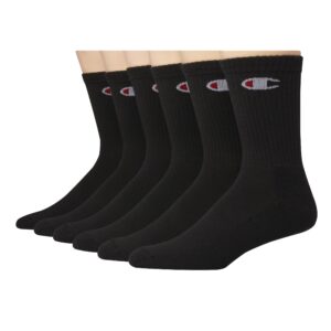 Champion Men's Double Dry Moisture Wicking Socks 6, 8, 12 Packs Availabe, Black Crew C-6 Pack, 6-12