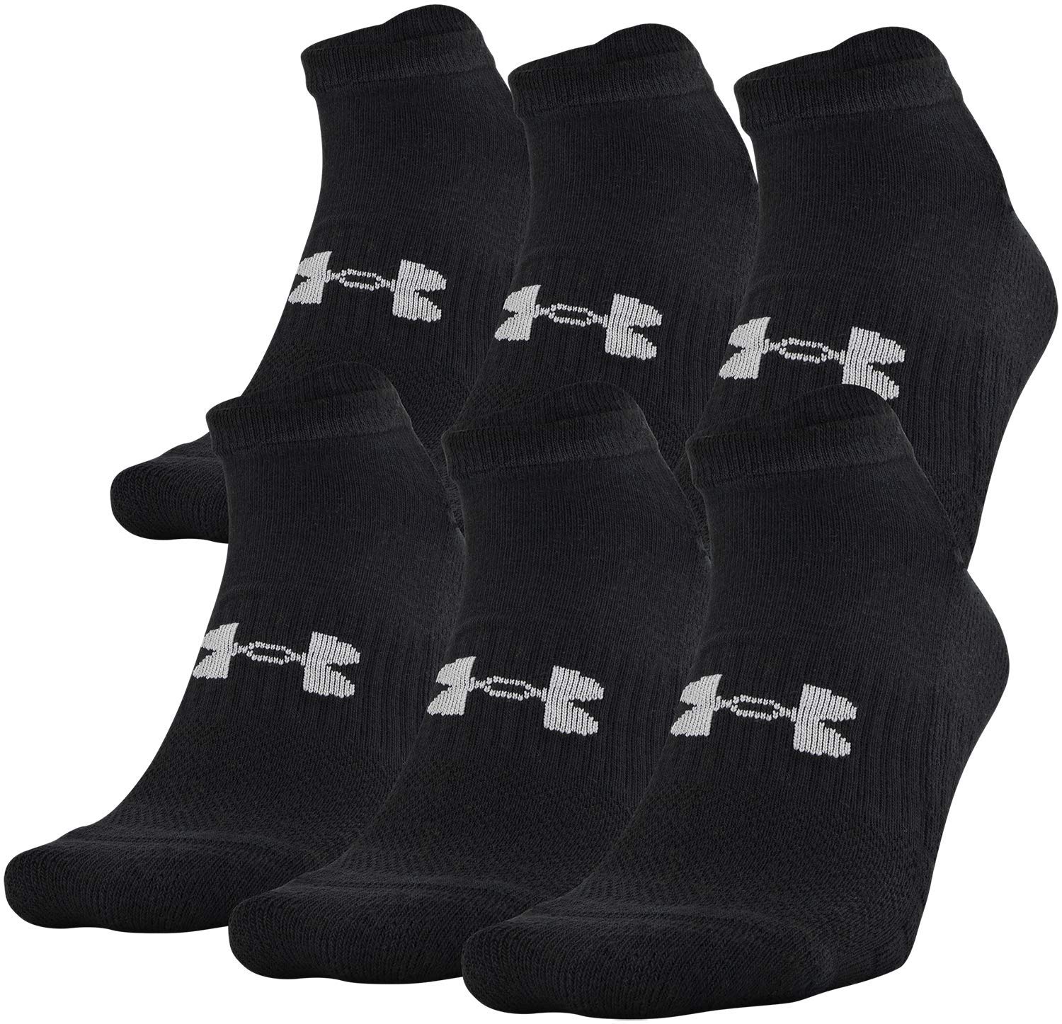 Under Armour Adult Training Cotton No Show Socks, Multipairs , Black (6-Pairs) , Large