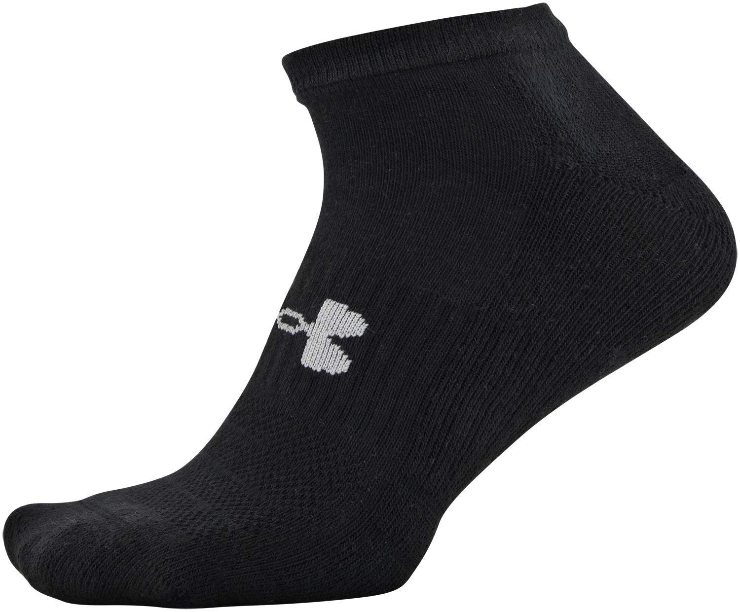 Under Armour Adult Training Cotton No Show Socks, Multipairs , Black (6-Pairs) , Large