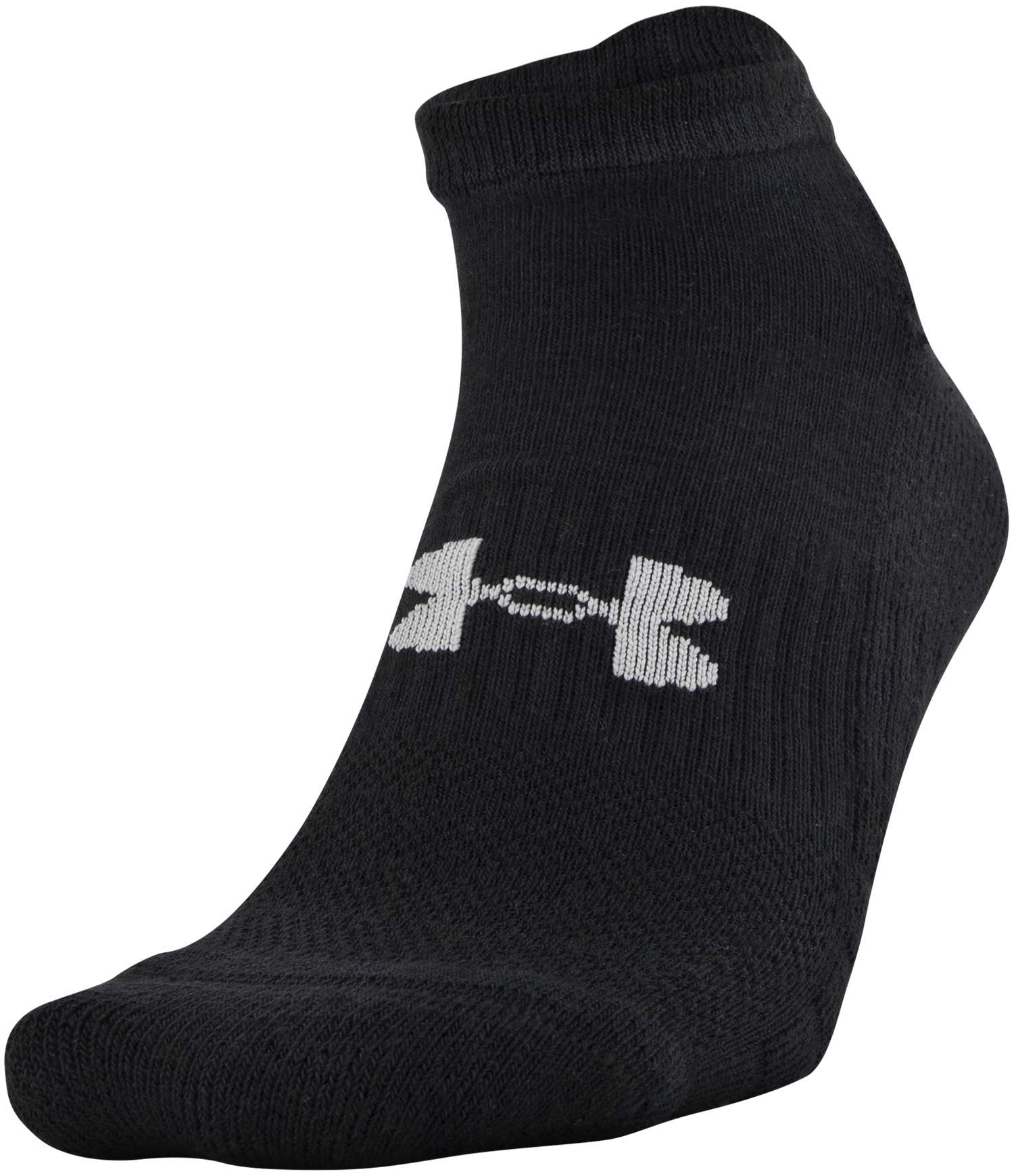 Under Armour Adult Training Cotton No Show Socks, Multipairs , Black (6-Pairs) , Large