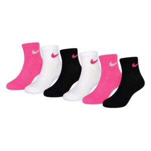 Nike Kids' Little Ankle Socks (6 Pairs), Pink Pow/White/Black Swoosh, 4/5