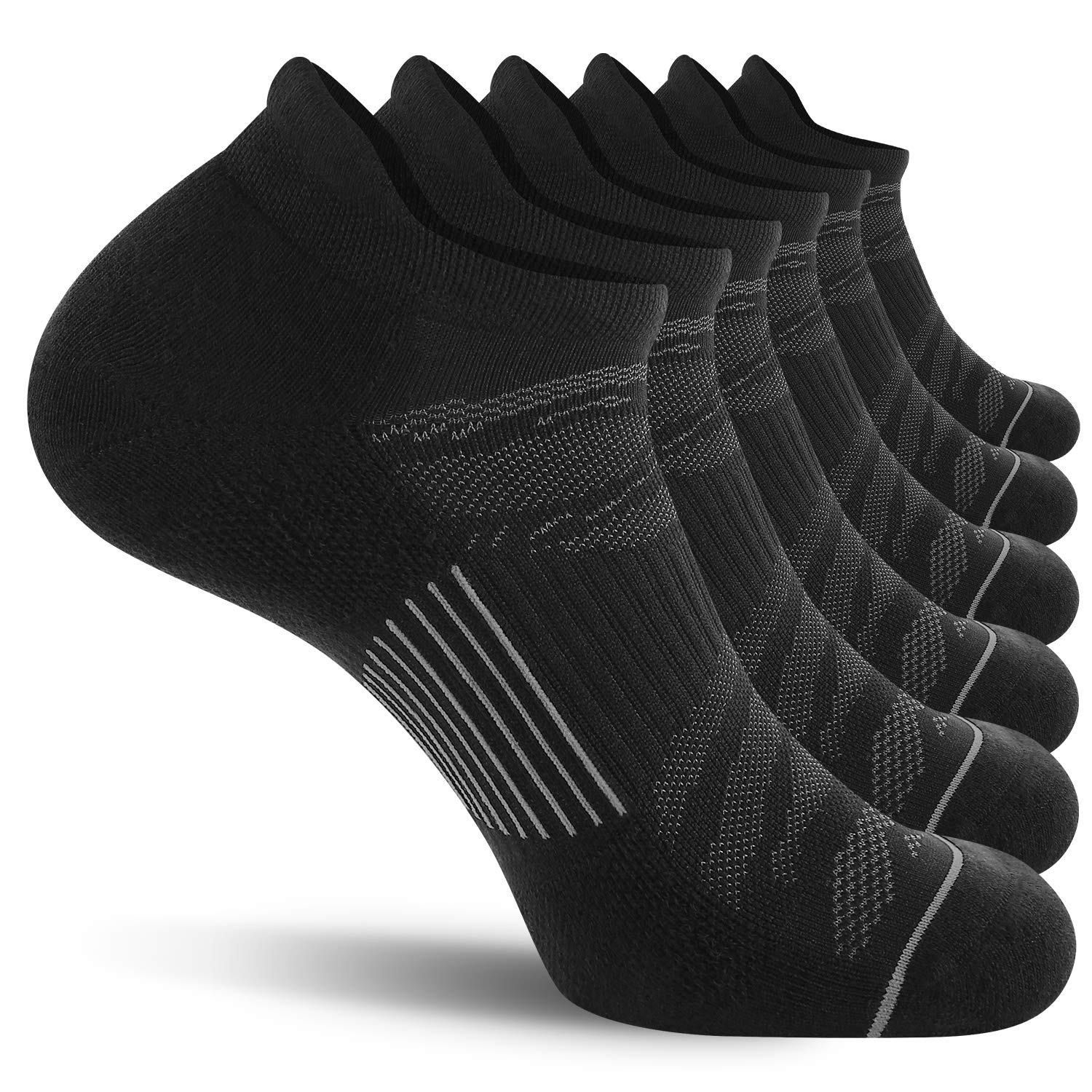 FITRELL 6 Pack Men's Ankle Running Socks Low Cut Cushioned Athletic Sports Socks, Shoe Size 9-12, Black+Gray