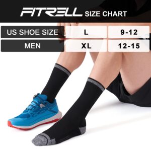 FITRELL 6 Pack Men's Athletic Crew Socks Cushioned Work Boot Socks, Black, X-Large, Shoe Size 12-15