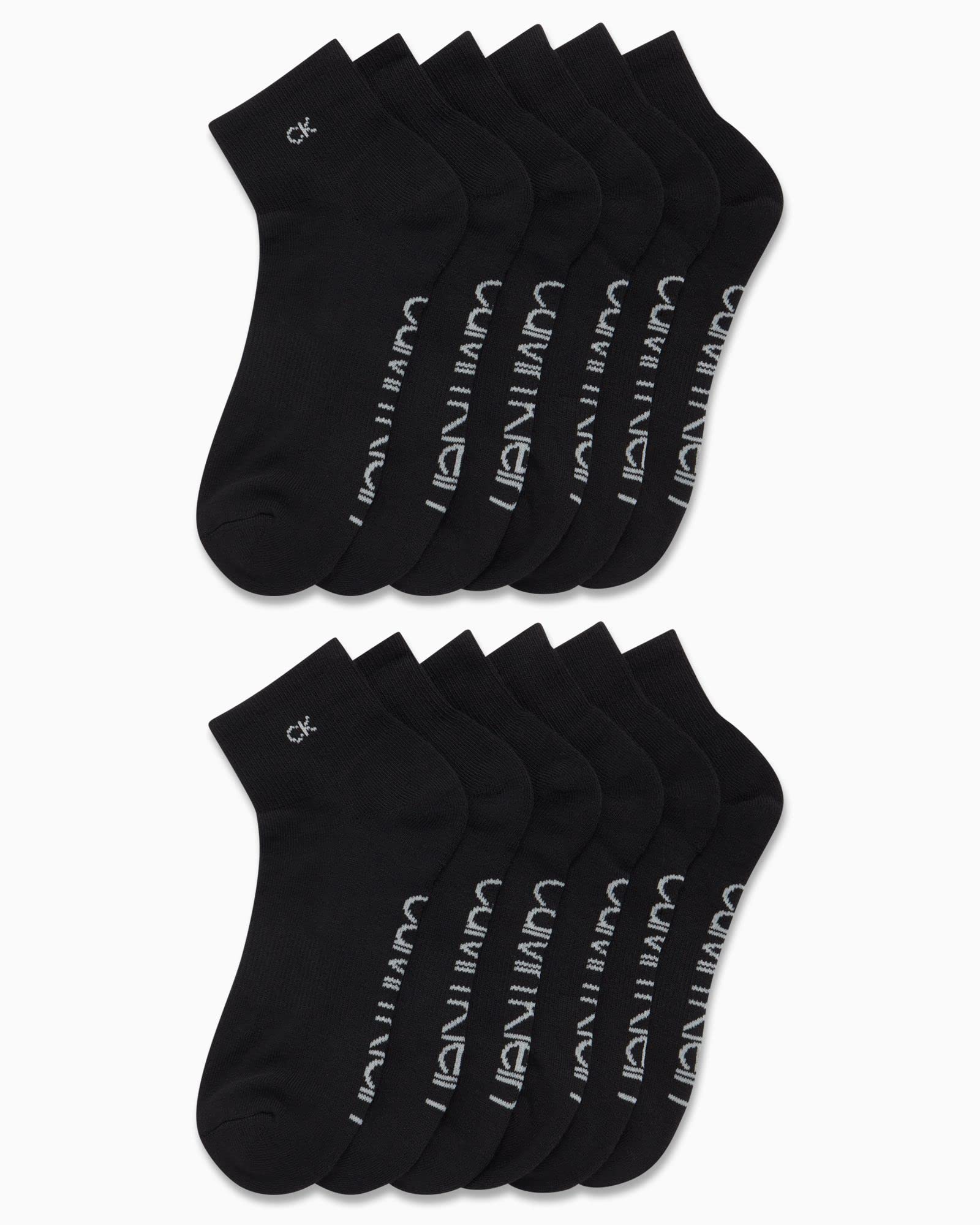 Calvin Klein Men's Socks - Athletic Cushioned Quarter Cut Ankle Socks (12 Pack), Size 712, True Black